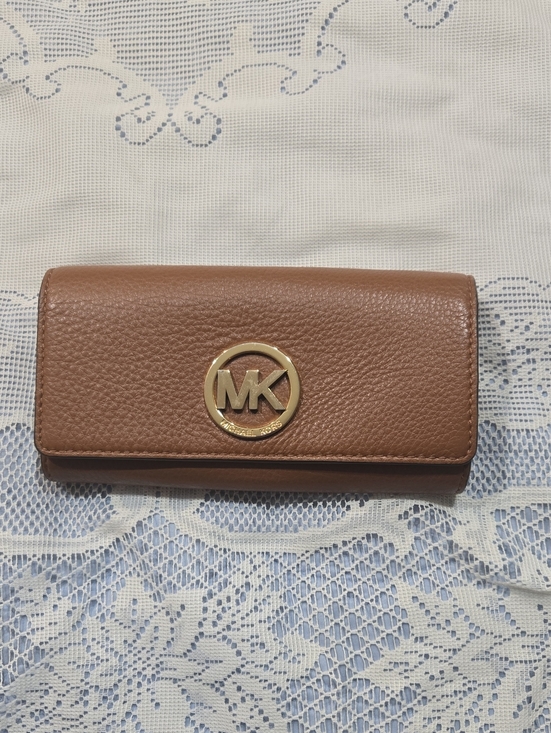 Michael Kors Handbags - Michael Kors Tan Pebbled Leather Wallet with Gold MK Emblem